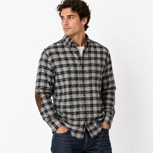J.Crew Plaid Wool Blend Shirt Mens Small Suede Elbow Patch Heritage Academia